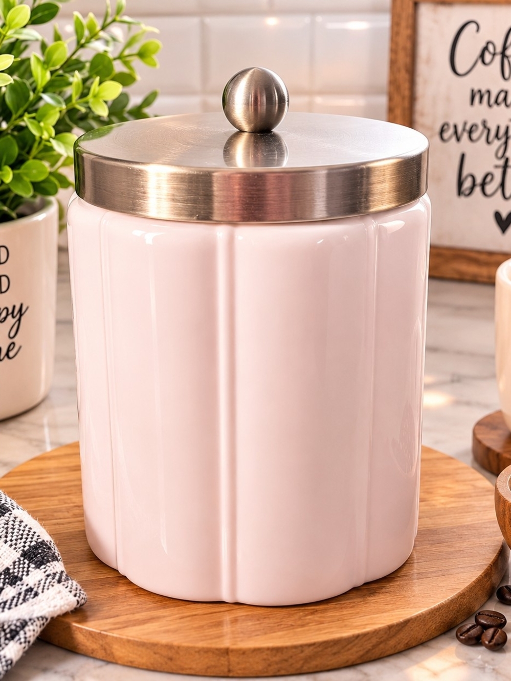 Hearth & Hand White Milk Glass Canister with Brushed Brass Metal Lid